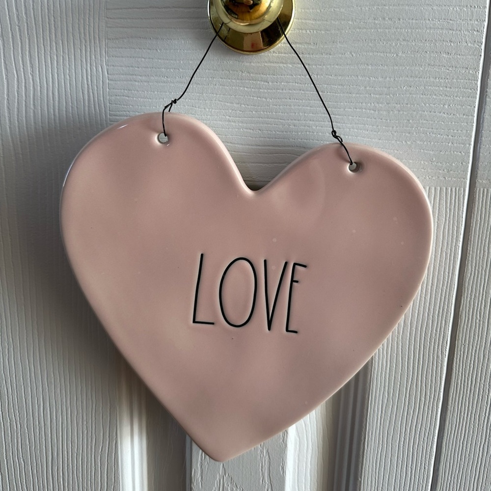 Rae Dunn LOVE Pink Ceramic Heart Wall Hanging Plaque